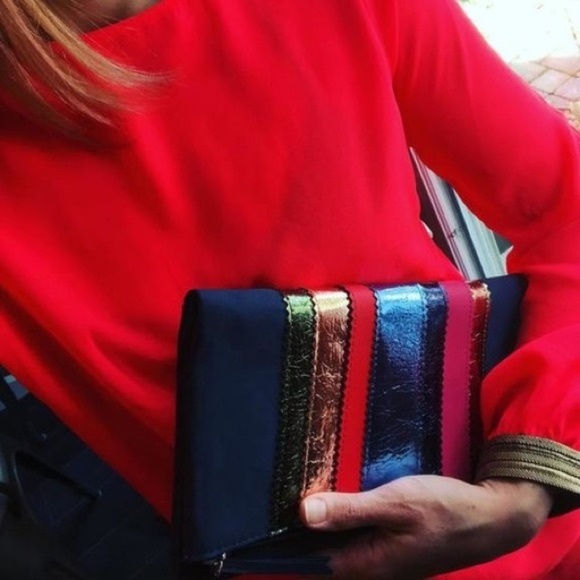 Stella & Dot | Navy / Multi Colored Metallic Clutch Retired - Picture 6 of 10